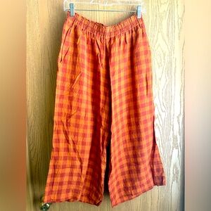 Pyne and Smith Plaid Wide-Leg linen pants